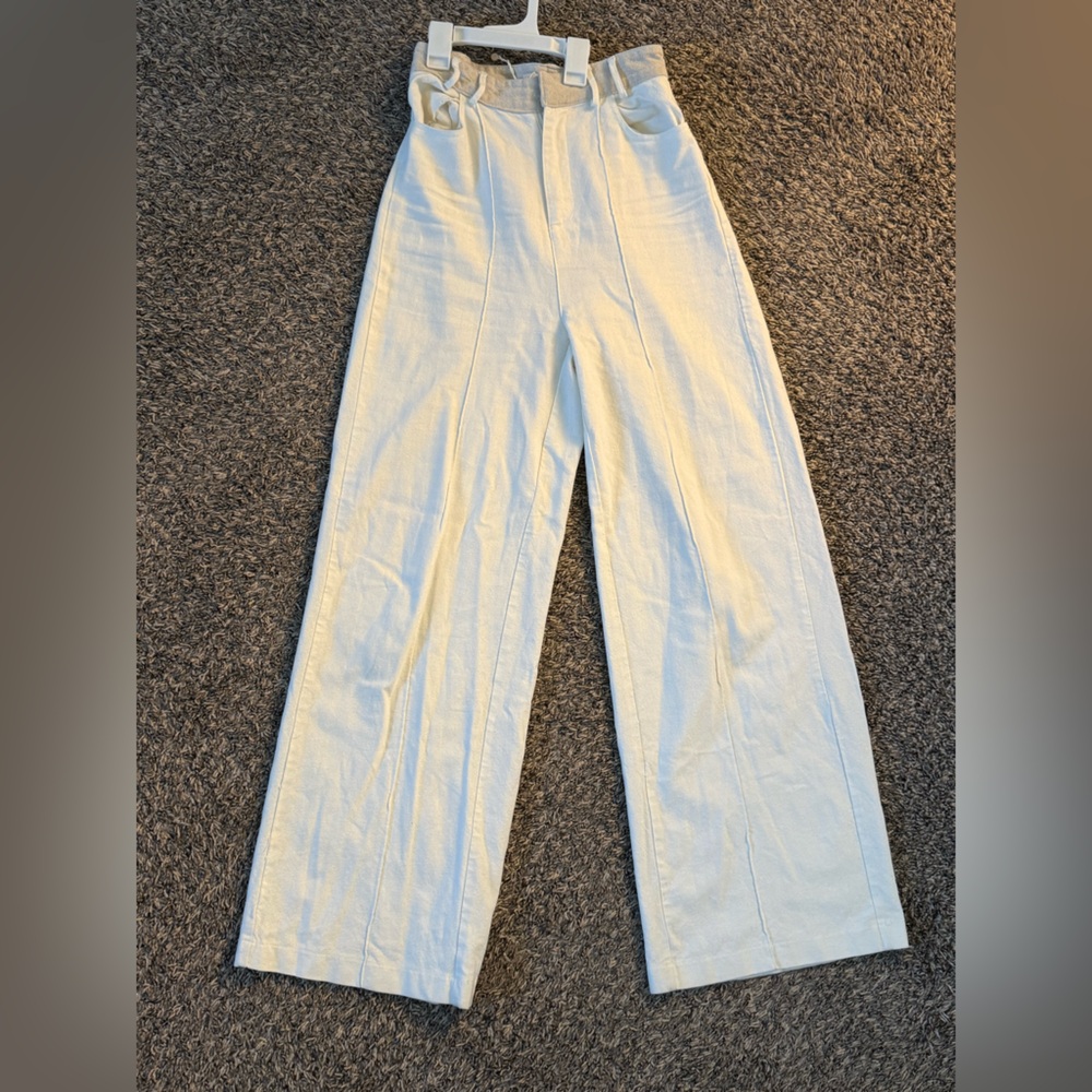 Meshki Cream Textured Wide-Leg Trousers